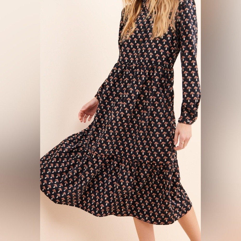 Louche Women's 4 Macha Mushroom Midi Dress Cottagecore Bohemian Earthy - Picture 4 of 9